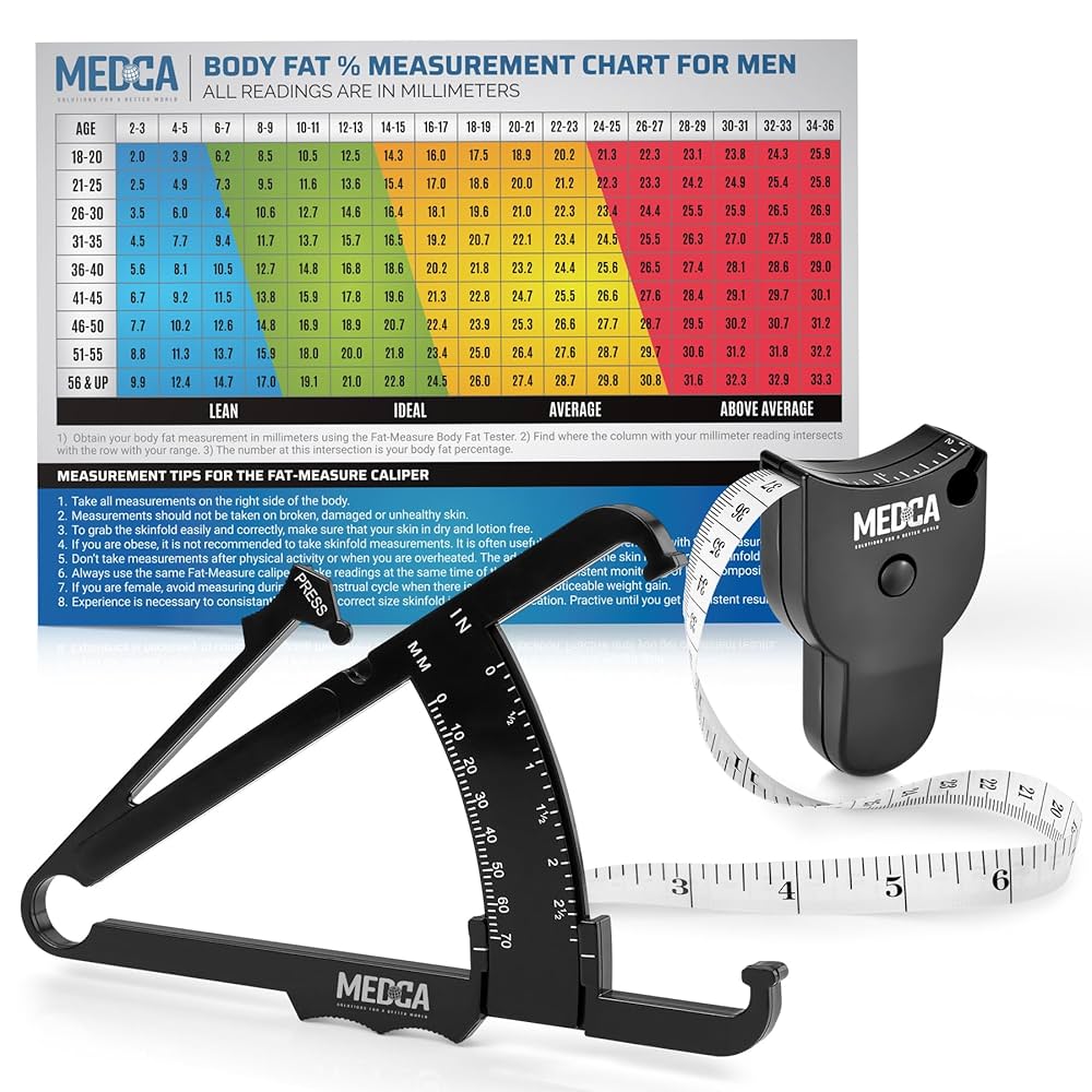 Body Fat Caliper with Measurement Chart